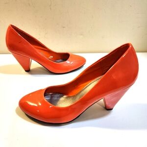 Zara Trf Chic Orange Patent Leather Pumps Heels Size 38